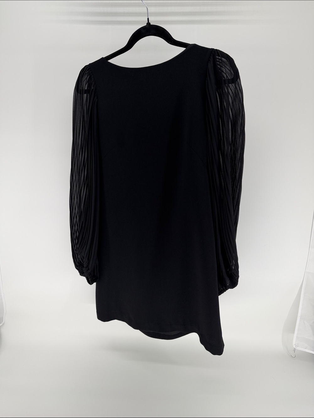 White House Black Market Black Shift Dress with Pleated Sheer Sleeves size 0